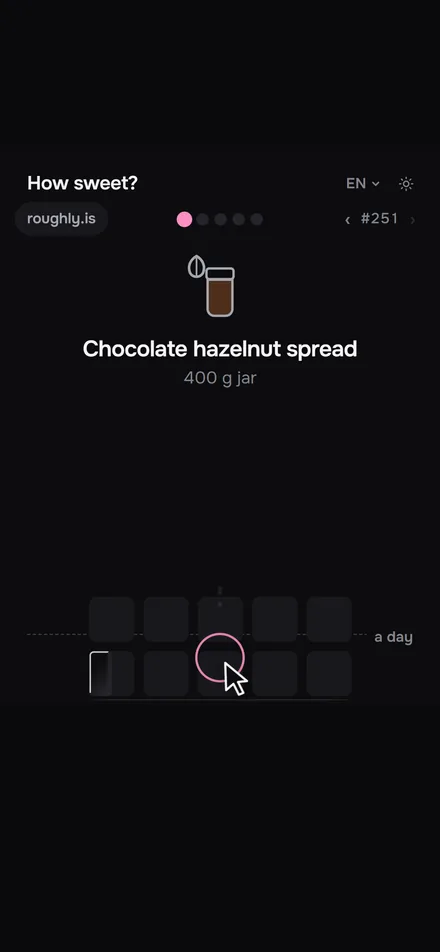 A jar of chocolate hazelnut spread above an empty row of sugar cube slots